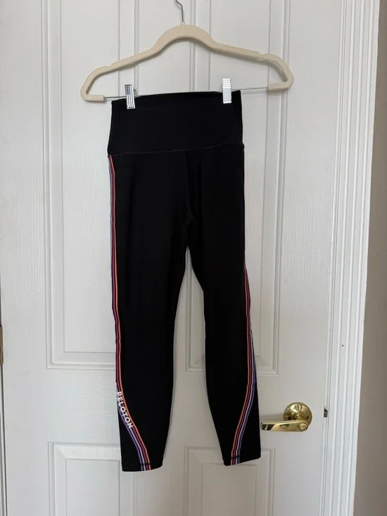Peloton Black High-Waist Active Leggings with Pink & Orange Side Stripes - Picture 1 of 1